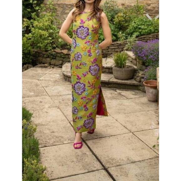 ARIANNE ELMY Sz 10 Retro Green Floral Easy Maxi Dress NWT - Picture 1 of 12